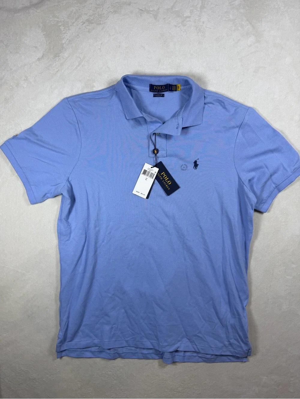 NWT Polo Ralph Lauren Large Men's Sky Blue Polo Shirt with Navy Pony